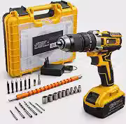Parafusadeira E Furadeira Impacto 36v Com LED Sem Fio 13mm Nakasaki Maleta Acessórios Completo Amarelo Bivolt 50/60 Hz