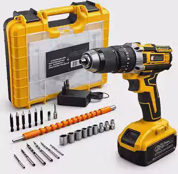 Parafusadeira E Furadeira Impacto 36v Com LED Sem Fio 13mm Nakasaki Maleta Acessórios Completo Amarelo Bivolt 50/60 Hz