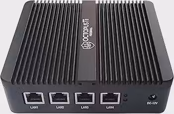 Mini PC Firewall Appliance OctopusTi, Intel Celeron N2840, 8GB RAM DDR3, 128GB SSD, 4 Portas Ethernet Giga, Fanless, Preto, para Pfsense, Roteador de Segurança de Rede