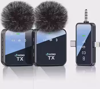 Microfone de lapela sem fio 3 em 1, compatível com iPhone/telefones/câmeras Android, alcance de transmissão de 25 m, duração da bateria de 18 horas, adequado para entrevistas, vlog, YouTube e TikTok
