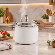 Panela de Pressão Premium com Tampa Metálica, Cabos com Efeito Madeira e Fechamento Seguro, Design Moderno e Elegante para Cozinha, Ideal para Feijão, Carnes, Sopas e Receitas