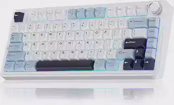 Teclado Mecânico AULA F75 Azul Glacial 75% Sem Fio BT5.0/2.4GHz/USB-C Hot-Swappable RGB