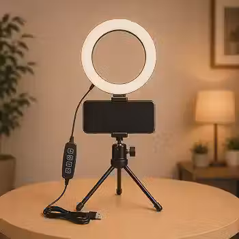 Ring Light de Mesa Iluminador LED com Tripé com Suporte para Celular