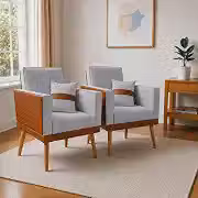 Kit 2 Poltronas Almofada Corino Suede Sala Estar Quarto Escritório - Elegante e Confortável (Cinza Claro)