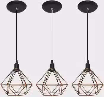 Kit com 03 Luminarias Pendente Aramado Modelo Diamante (Cobre)