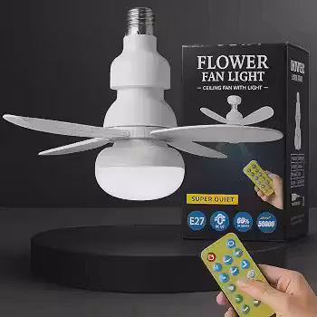 Ventilador de Teto com Lâmpada LED 60W Bivolt E27 Silencioso com Controle Remoto – 3 Velocidades e Modos de Luz – Branco Moderno para Sala Quarto Escritório Econômico Instale em segundos