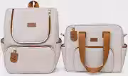 Kit Bolsa Mochila De Maternidade Linho Elegante Impermeável 2 Peças