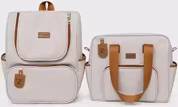 Kit Bolsa Mochila De Maternidade Linho Elegante Impermeável 2 Peças