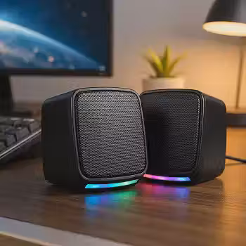 Caixa de Som para PC Gamer 6W RMS, Alto Falante Estéreo com Iluminação RGB, Conexão USB e P2, Controle de Volume, Plug and Play, Ideal para Notebook, TV, Setup Gamer, Home Office e Aulas Online