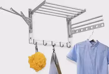 Secadeira de Roupa Dobrável Parede com Braços Giratórios Furos e Gancho Economizador Espaço Multifuncional Alumínio para Lavanderia Banheiro