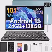 Tablet S7P Android 15 10.1 Polegadas IPS Full HD 24GB RAM(12GB+12GB Expansão) 128GB ROM Processador A523, Câmera 13MP+5MP Bateria 8000mAh, Kit Completo Teclado Mouse Capa Película para Estudo Trabalho