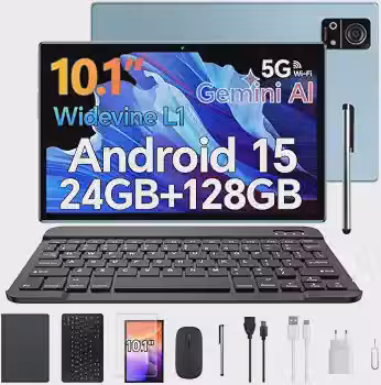 Tablet S7P Android 15 10.1 Polegadas IPS Full HD 24GB RAM(12GB+12GB Expansão) 128GB ROM Processador A523, Câmera 13MP+5MP Bateria 8000mAh, Kit Completo Teclado Mouse Capa Película para Estudo Trabalho