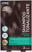Kiss New York Shampoo Tonalizante, Castanho Escuro, 3 Unidades, Cobertura de Fios Grisalhos