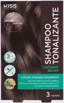 Kiss New York Shampoo Tonalizante, Castanho Escuro, 3 Unidades, Cobertura de Fios Grisalhos