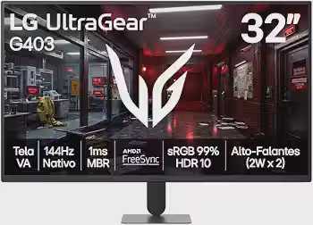 Monitor LG UltraGear - Tela VA FHD 32', 144Hz nativo, 1ms (MBR), AMD FreeSync, HDR10, sRGB 99%, Preto - 32G403B