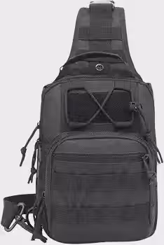 Bolsa Tática Militar Pochete Transversal Oxford Reforçada Unissex Multiuso Camuflada Shoulder Bag de Peito Moto Trilha Camping Motoboy 27,5x21x9 cm (Preto)