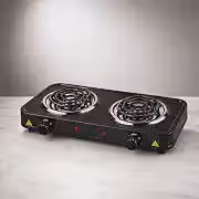 Fogão Elétrico 2000W Portátil 2 Bocas Espiral com Controle de Temperatura Cooktop Elétrico Compacto para Cozinha Camping Apartamento Obras Premium (Preto 220V)