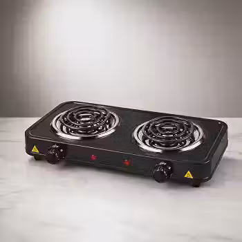 Fogão Elétrico 2000W Portátil 2 Bocas Espiral com Controle de Temperatura Cooktop Elétrico Compacto para Cozinha Camping Apartamento Obras Premium (Preto 220V)