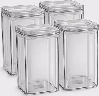 Kit 4 Potes Herméticos 1 Litro - BPA Free Organizador com Tampa para Alimentos, Empilhável, Organizadores para Armário e Cozinha, Mantimentos