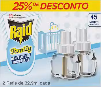 Raid Repelente Elétrico Líquido Family 45 Noites, 2 Refis de 32,9ml