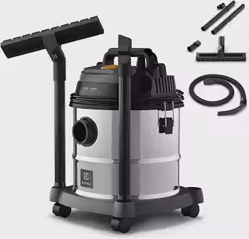 Aspirador água pó Electrolux função sopro compacto liquidos quimicos inox 1800W 20L total 15L util protetor termico GT20i 220v