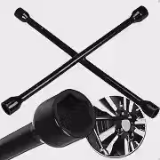 Chave de Roda Cruz Universal Automotiva 17 x 19 x 21 x 23 mm, 4 Bocas em Aço Carbono Reforçado, 14 Polegadas, Chave Cruzada para Carro, Troca de Pneus, Porcas e Rodas Automotivas Formato Estrela