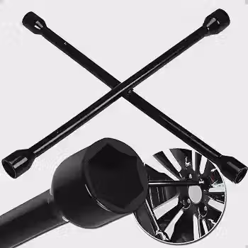 Chave de Roda Cruz Universal Automotiva 17 x 19 x 21 x 23 mm, 4 Bocas em Aço Carbono Reforçado, 14 Polegadas, Chave Cruzada para Carro, Troca de Pneus, Porcas e Rodas Automotivas Formato Estrela