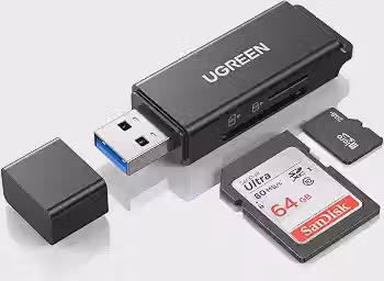UGREEN Leitor de Cartões USB 3.0 de 5 Gbps, Leitura Simultânea de 2 Cartões
