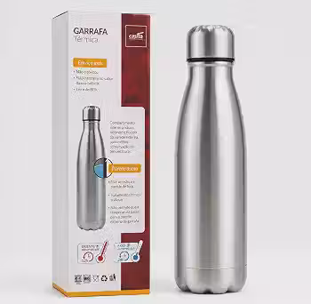 Garrafa Térmica Casita Inox 500ml Parede Dupla, Garrafa de Aço Inoxidável para Bebidas Quentes e Frias, Conserva Quente até 12h e Frio até 24h