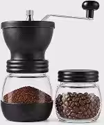 Moedor de Café Manual com Mó de Cerâmica, Regulagem de Moagem, Pote de Vidro e Recipiente para Grãos, Portátil e Fácil de Usar