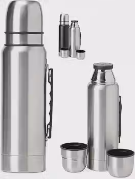 Garrafa Térmica Café 1 Litro - Conserva quente/frio - camping/praia (INOX)