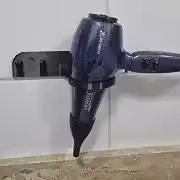 Suporte Secador de Cabelo de Parede, Porta Secador para Banheiro com Ganchos para Fio e Chapinha, Organizador em Plástico ABS, Arco 75 mm, com Buchas e Parafusos Inclusos (Preto)