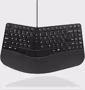 MCSaite Teclado ergonômico compacto USB com fio - Teclado dividido com suporte acolchoado para pulso e palma - 40 x 22 x 3 cm - Preto - Inglês dos EUA