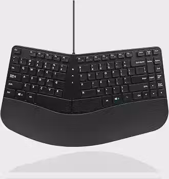 MCSaite Teclado ergonômico compacto USB com fio - Teclado dividido com suporte acolchoado para pulso e palma - 40 x 22 x 3 cm - Preto - Inglês dos EUA