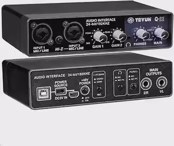 Q-22 Interface de audio,placa de som profissional de canal USB 2.0 DC 5V de alta velocidade, função de monitor para estúdio/gravação musical/jogos/Equipamentos para Gravação Musical