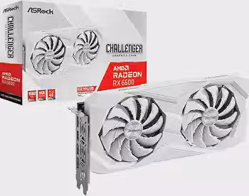 ASRock Placa gráfica AMD Radeon RX 6600 Challenger branca 8GB GDDR6 0dB resfriamento silencioso 128-bit 7680 x 4320 DisplayPort HDMI 14 Gbps Dual Fan 7nm