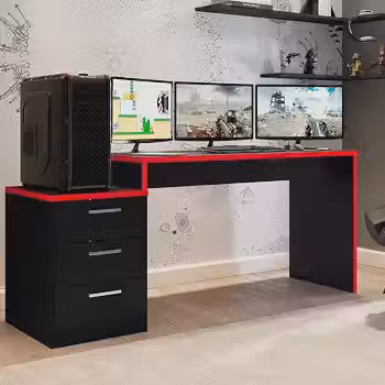 Mesa Gamer Escrivaninha Desk DRX 5000 - Móveis Leão Preto TX/Vermelho