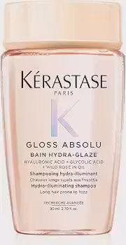 Kérastase, Shampoo Iluminador, Gloss Absolu, Hydra-Glaze, para todos os tipos de cabelos, com ácido hialurônico, ácido glicólico e óleo de rosa silvestre e ação antifrizz, 80ml