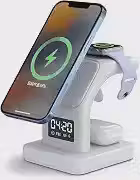 Base de Carregamento Carregador Magnetico 5 em 1, Carregador Indução sem Fio com Luz Noturna, Compatível com iPhone, Apple Watch e AirPods, Branco