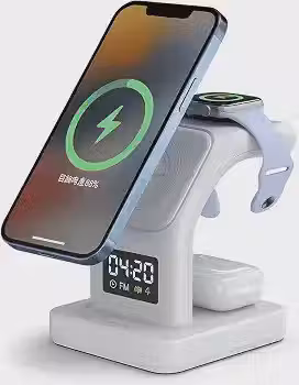 Base de Carregamento Carregador Magnetico 5 em 1, Carregador Indução sem Fio com Luz Noturna, Compatível com iPhone, Apple Watch e AirPods, Branco