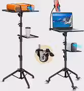 66 a 135 cm Tripé para Projetor, Tripé para Laptop com Rodas com 2 Prateleiras, Suporte de Tripé para Projetor Ajustável, Suporte Portátil para Projetor de Chão