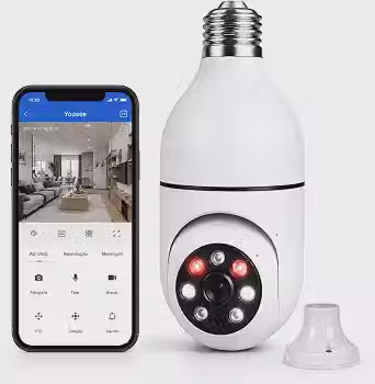 Câmera Lâmpada WiFi 360° Full HD 1080p Yoosee, Câmera de Segurança IP PTZ Giratória, Visão Noturna Colorida, Detecção de Movimento, Áudio Bidirecional, E27, Bivolt, App Celular