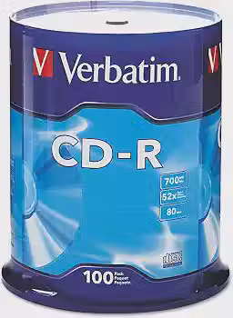 Verbatim Discos Virgens Cd-R 700 Mb 80 Minutos 52X Disco Gravável Dados E Música - 100Pk Spindle Frustration Free Embalagem 100 Discos Azul