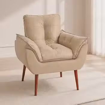 Poltrona Opala Decorativa para Sala de Estar e Quarto - Cadeira de Leitura Conforto com Pés Palito e Design Retrô (Bege)