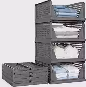 Kit com 4 Cesto Organizador de Roupas Empilhável, Cinza