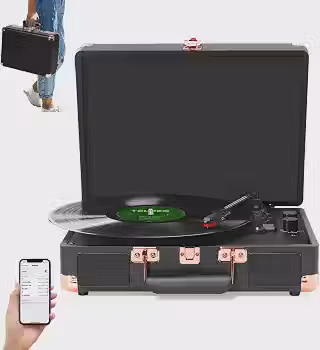 VEDO Toca-Discos Retro, Bluetooth 5.4, com Alto-Falantes, RPM 33/45 / 78, Conversor AUX, Entradas AUX, RCA e LP, Design Leve e Alça Portátil, Madeira Elegante, Escolha dos Amantes da Música, Preto