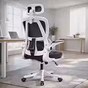 BlidShop Cadeira de Escritório Ergonômica Veneza, Tela Mesh Respirável, Suporte Lombar, Reclinável, Altura Ajustável, Capacidade 120kg (Branca e Preta)