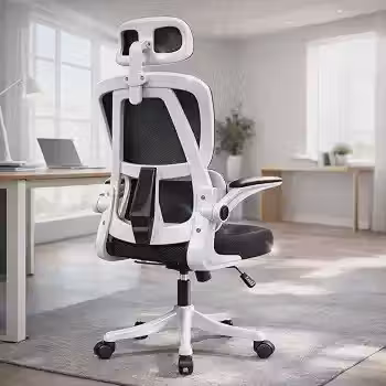 BlidShop Cadeira de Escritório Ergonômica Veneza, Tela Mesh Respirável, Suporte Lombar, Reclinável, Altura Ajustável, Capacidade 120kg (Branca e Preta)