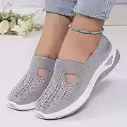 Tênis de caminhada ortopédico feminino, cabedal de malha respirável, sola leve, suporte de arco confortável, design de cano baixo, adequado para viagens e trabalho