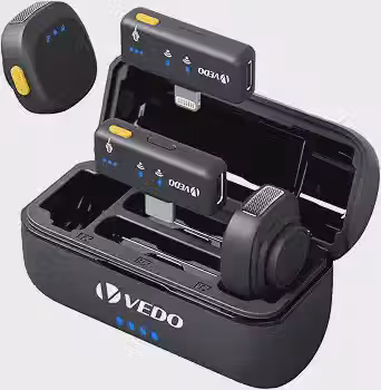 Microfone de Lapela Sem Fio,Conta com bateria de 40 horas de duração, cancelamento de ruído e qualidade de áudio de 48 kHz/16 bits,ideal para gravação de vídeos e vlogging
